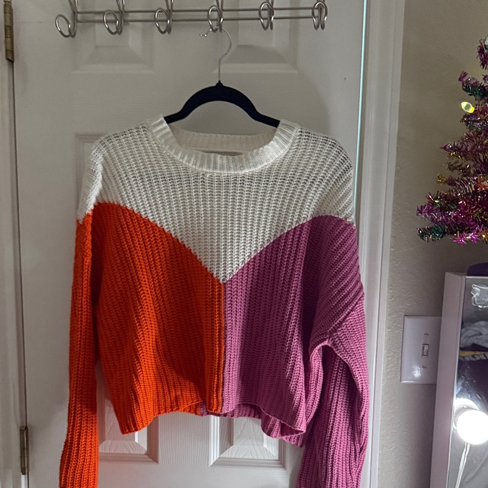Sincerely Jules Colorblock Sweater - White, Orange, and Purple